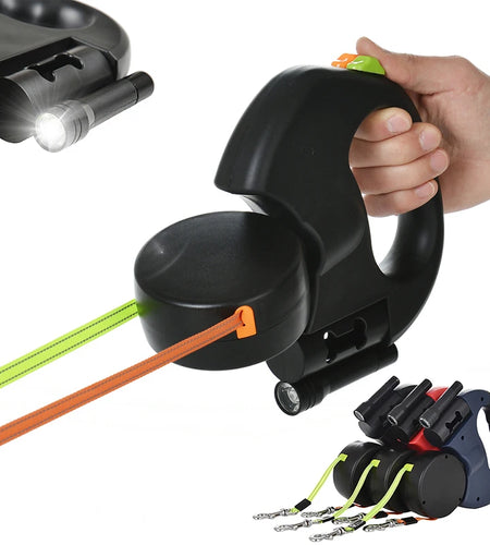 3M Retractable Dog Leash for Small Dogs Reflective Dual Pet Leash Lead 360 Swivel No Tangle Double Dog Walking Leash with Lights