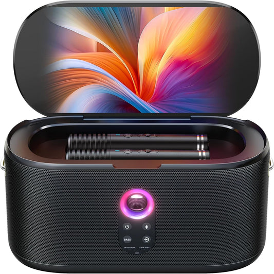 Karaoke Machine for Adults, with Lyrics Display, Karaoke System for Youtube, 280W Speaker, Autotune & EQ, Connect to TV, Portable PA System with 2 Wireless Microphones for Home Outdoor Party