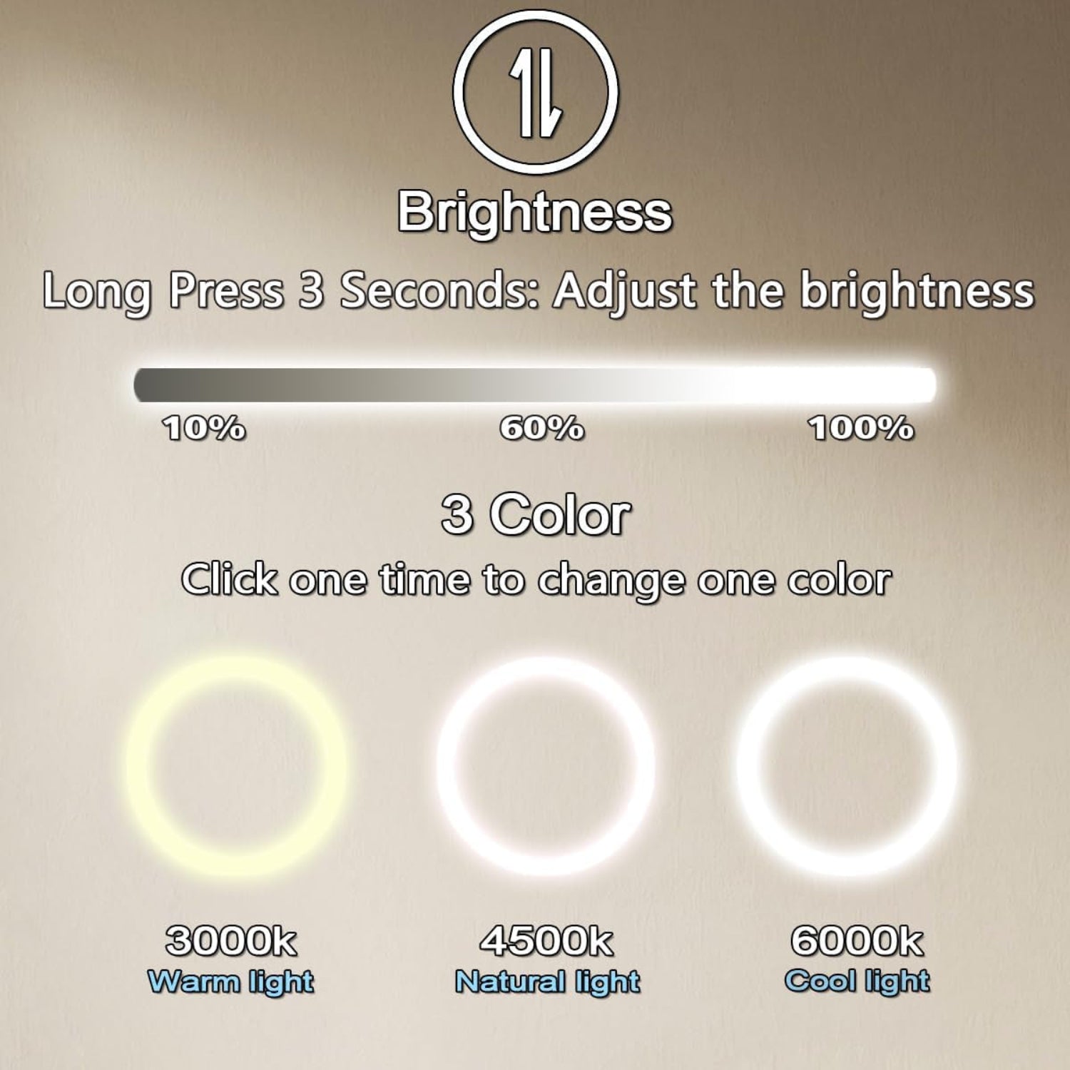 Gold Bathroom round LED Mirror with Lights Gold Frame 20 Inch round Lighted Mirror for Bathroom Wall round Vanity Lighted Mirrors 3 Color Dimmable anti Fog Bathroom Light up Smart Circle Mirror